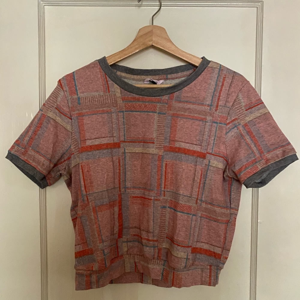Stunning Soft Plaid Ringer Tee Top - Picture 1 of 3